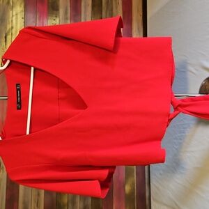 Zara Vibrant Red Cropped Tie Back Blouse